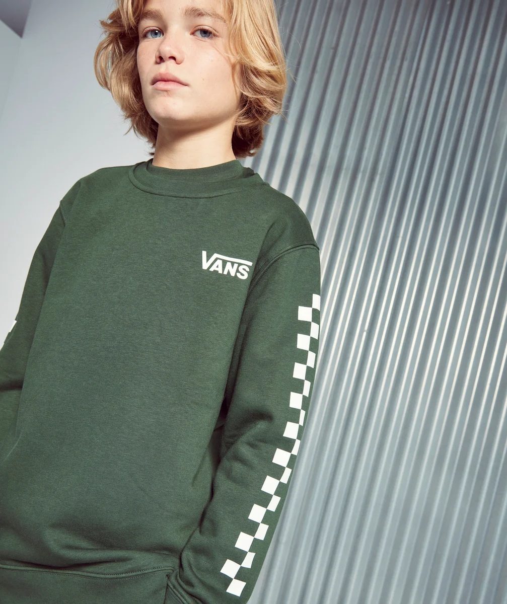 VANSSWEAT GARÇON VERT MANCHES LONGUES AVEC DAMIER ET LOGO VANS