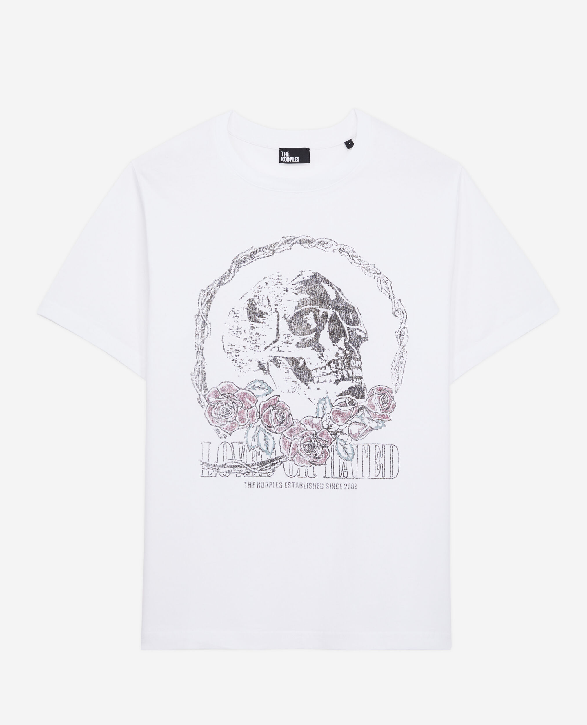 T-shirt blanc avec sérigraphie Vintage skull