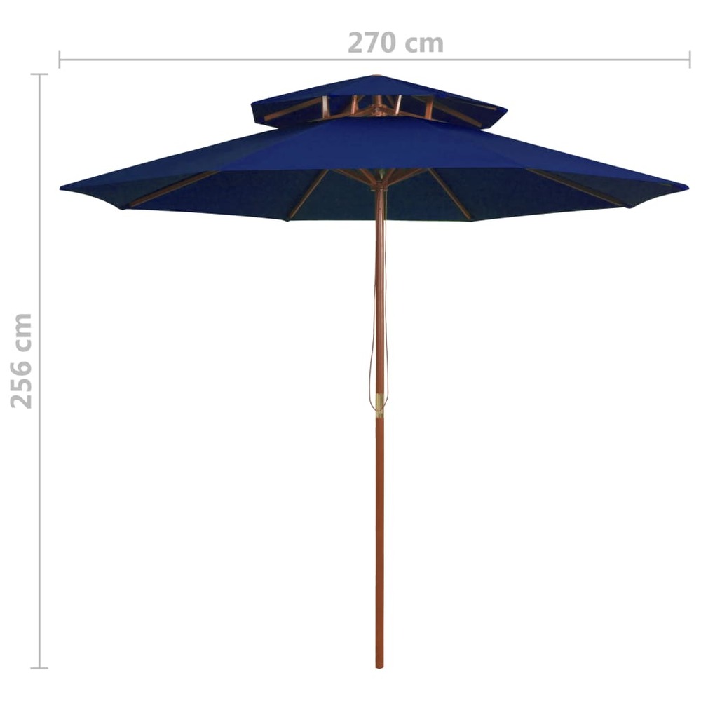 Parasol d'extérieur double avec mât en bois 270 cm bleu
