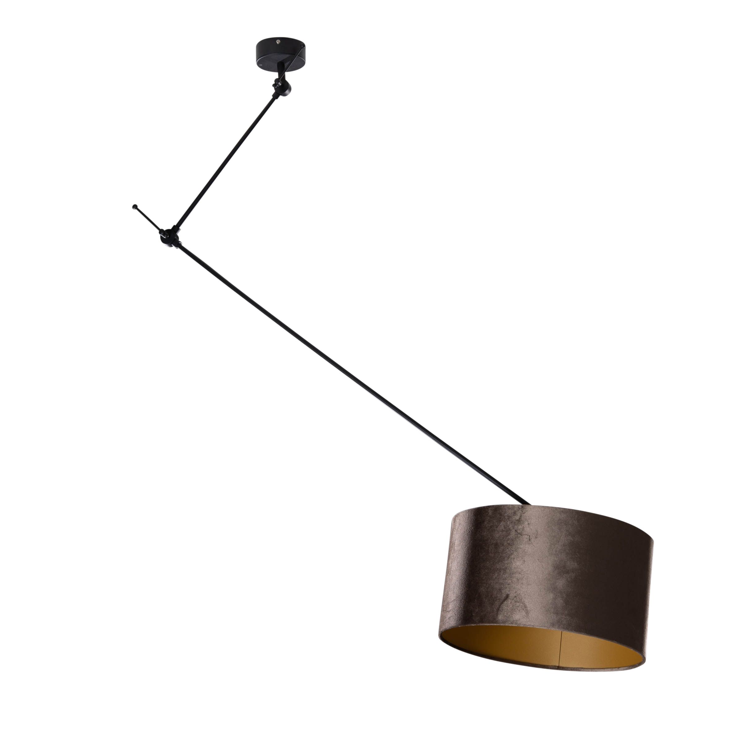 Hanglamp zwart met velours kap bruin 35cm - Blitz