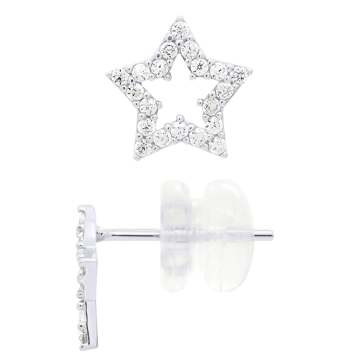 Boucles d'Oreilles Fantaisie - Étoile - Serties d'Oxydes de Zirconiums - Or Blanc