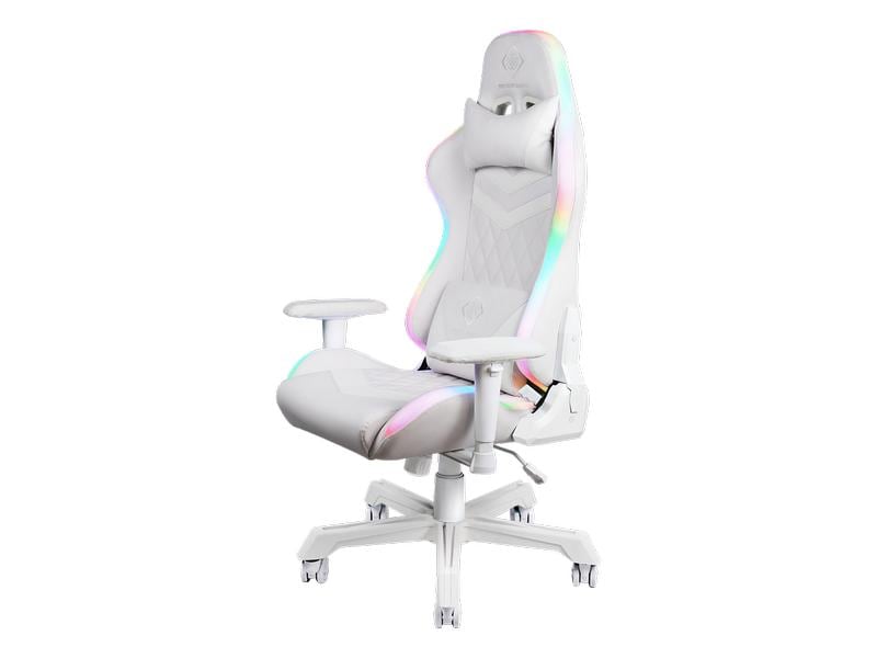 DELTACO Gaming-Stuhl WCH90 Weiss Gaming-Computerstuhl mit einstellbarer RGB-Beleuchtung und 120 kg Belastbarkeit
