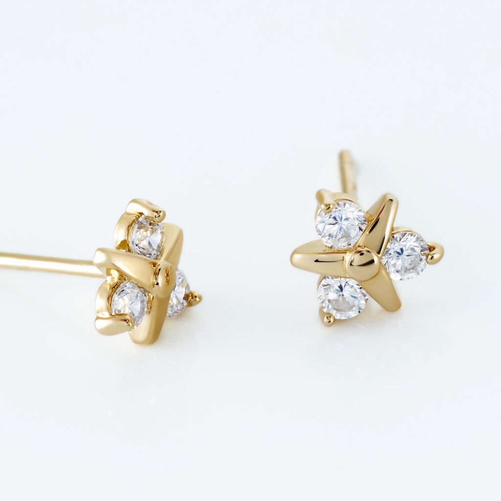 Boucles D'oreilles Puces Plaqué Or Jacinth Oxyde De Zirconium