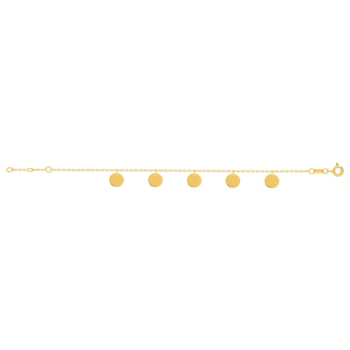 Bracelet plaqué or jaune, disques en pampille 18 cm