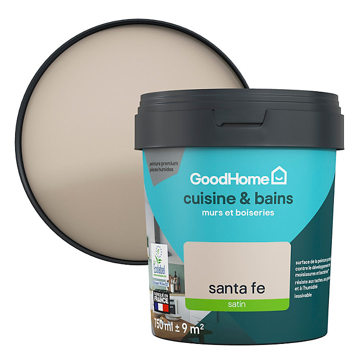 Peinture cuisine et salle de bains GoodHome beige Santa Fe satin 750ml