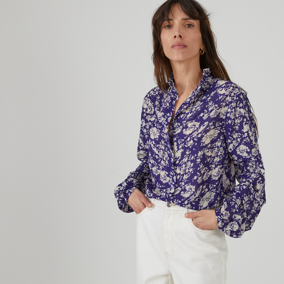 COLEÇÃO LA REDOUTE<br>Camisa com gola vitoriana e mangas compridas