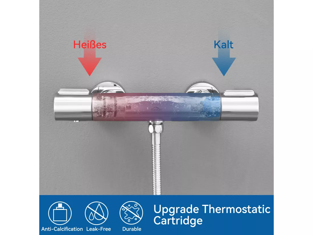 Mitigeur Thermostatique Douche Chromé,Robinet Thermostatique de Douche Anti-brûlure avec Bouton Sécurisé à 38°C ,Mitigeur Douche en Laiton