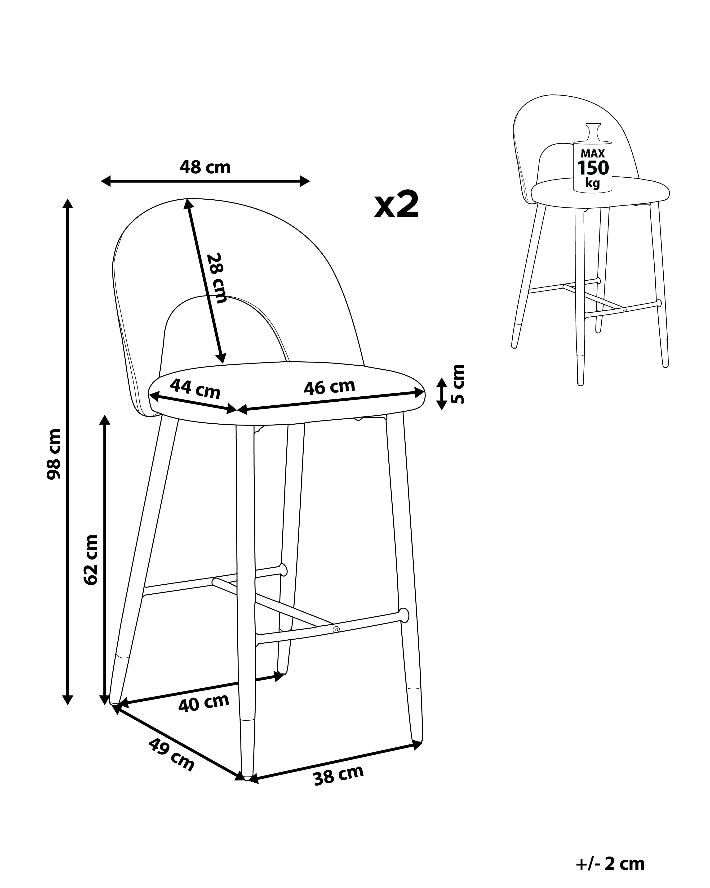 Set van 2 barstoelen FALTON Fluweel Zwart