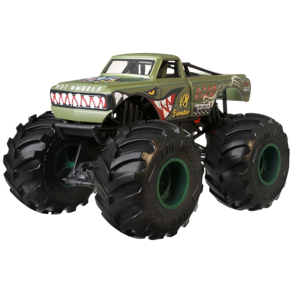 Hot Wheels Monster Trucks im Maßstab 1:24 – V8 Bomber, grünes Die-Cast-Spielzeugfahrzeug