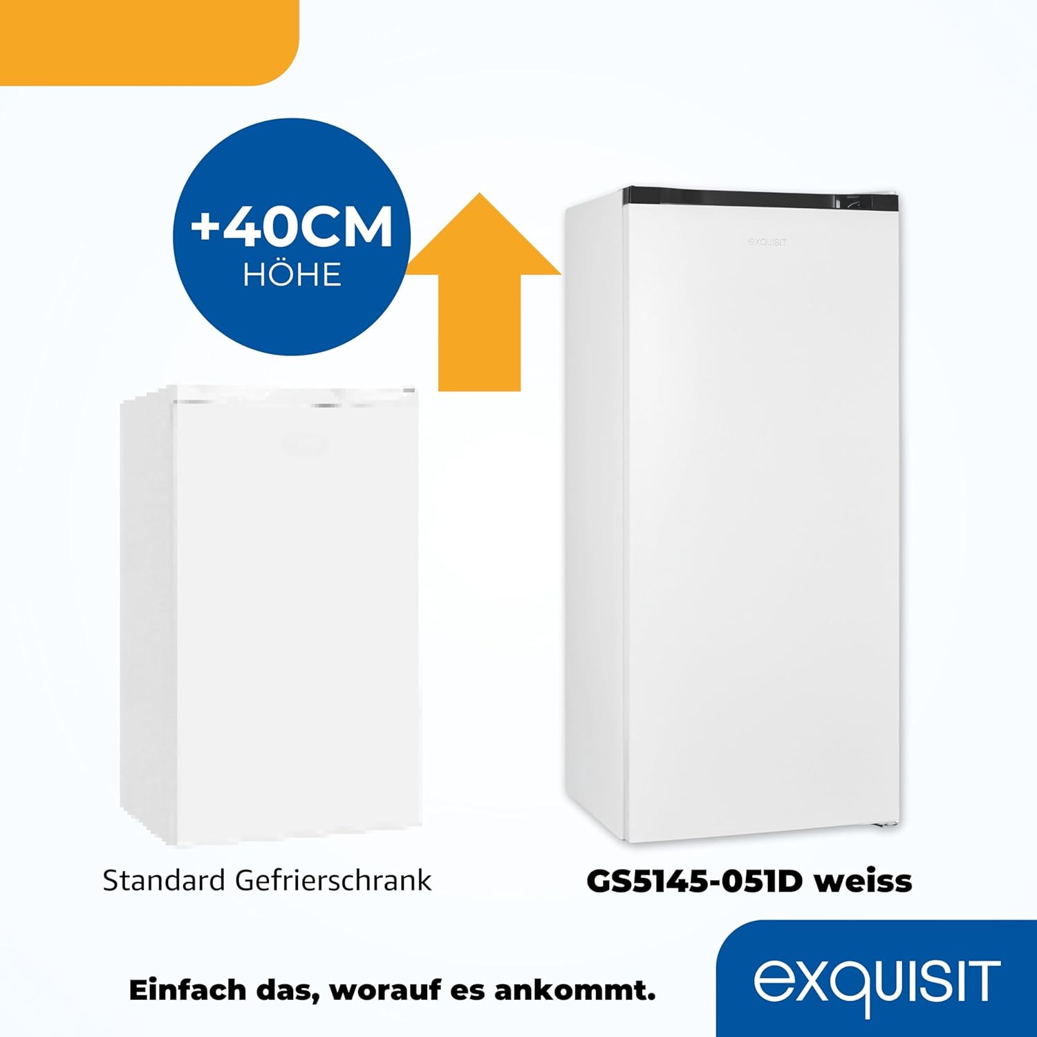 Exquisit Gefrierschrank, Tiefkühlschrank, 145 Liter, 55 cm breit, Gefrierschrank gross, 4-Sterne-Gefrierfach, GS5145-051D weiss