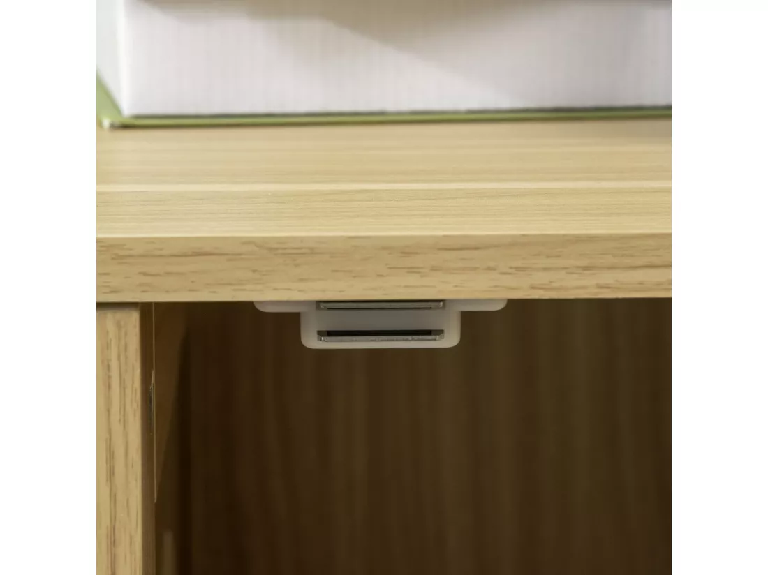 Maison de toilette pour chat style industriel porte entrée latérale boule suspendue châssis acier aspect bois clair