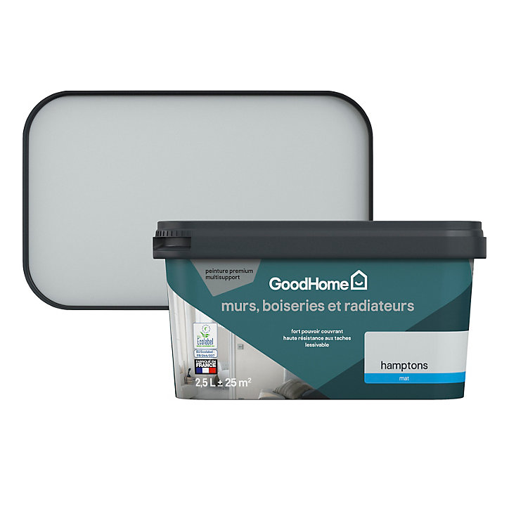 Peinture intérieure couleur murs, boiseries et radiateurs GoodHome mat hamptons gris 2.5L