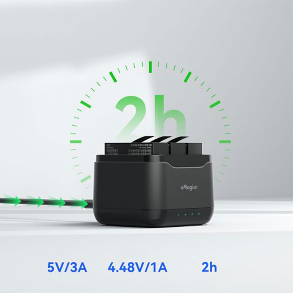 Insta360 Ace Pro 2 Ladegerät 3-fach Ersatz Akku Ladestation Charger inkl. microSD Aufbewahrungsbox und LED Anzeige - Schwarz