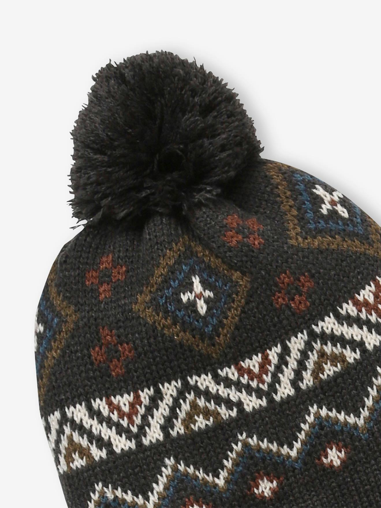 Gorro de malha jacquard para meninos, cinza escuro bicolor/multicolorido