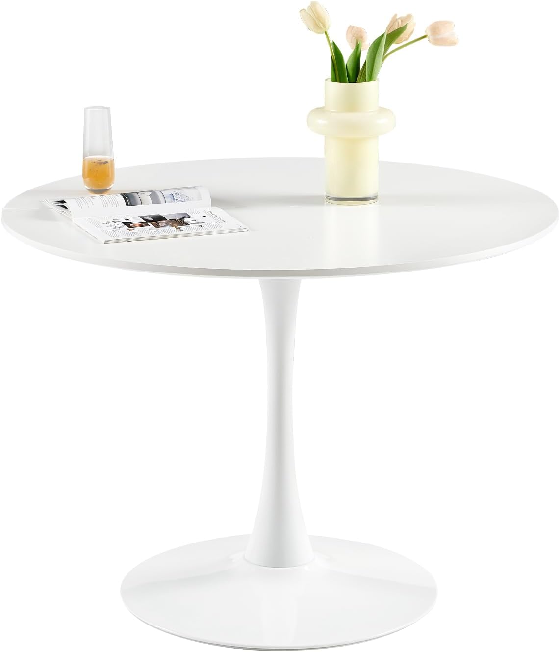 Moderner runder Esstisch, Bartisch, Schreibtisch, geeignet für Küche, Esszimmer, Wohnzimmer und Büro, für 2-4 Personen, Durchmesser 100 cm, weiß