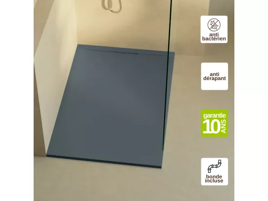 Receveur de Douche Extraplat RAGNAR Gris 80x80x3cm - Texture Ardoise 75% Minéral, Antidérapant, Antibactérien, LAVABERG
