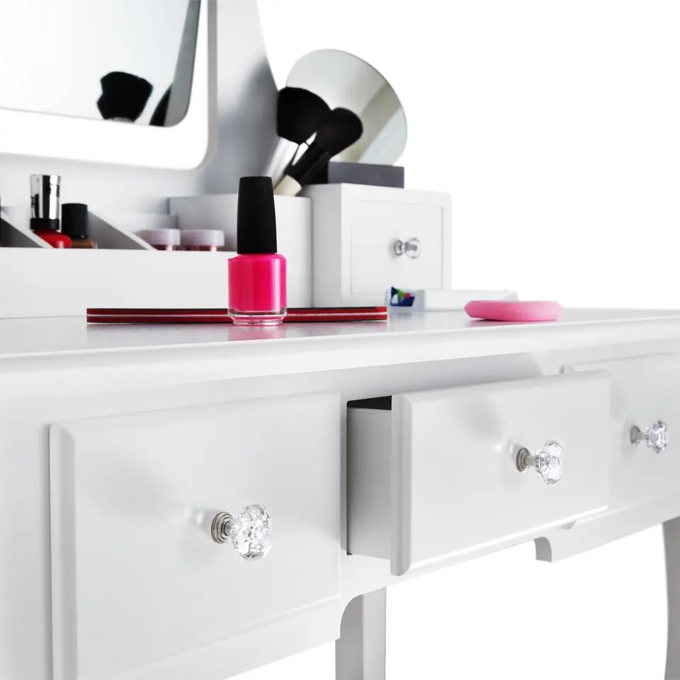 tectake Makeup-tafel Claire met hocker, Wit