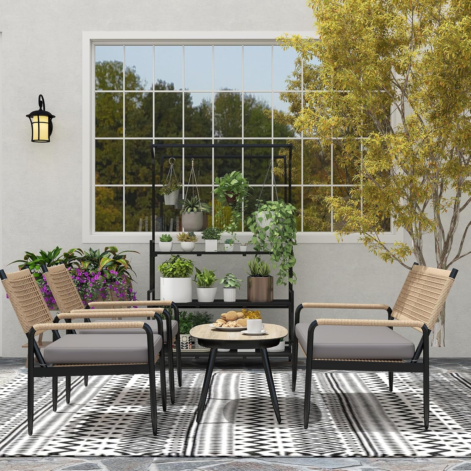 Outsunny Gartenmöbel Set aus Polyrattan Lounge-Set mit 2er Sofa Sessel Glastisch Kissen wetterfest Sitzgruppe für 4 Personen Outdoor Balkonmöbel Set Terrassenmöbel für Garten Balkon Dunkelgrau+Gelb