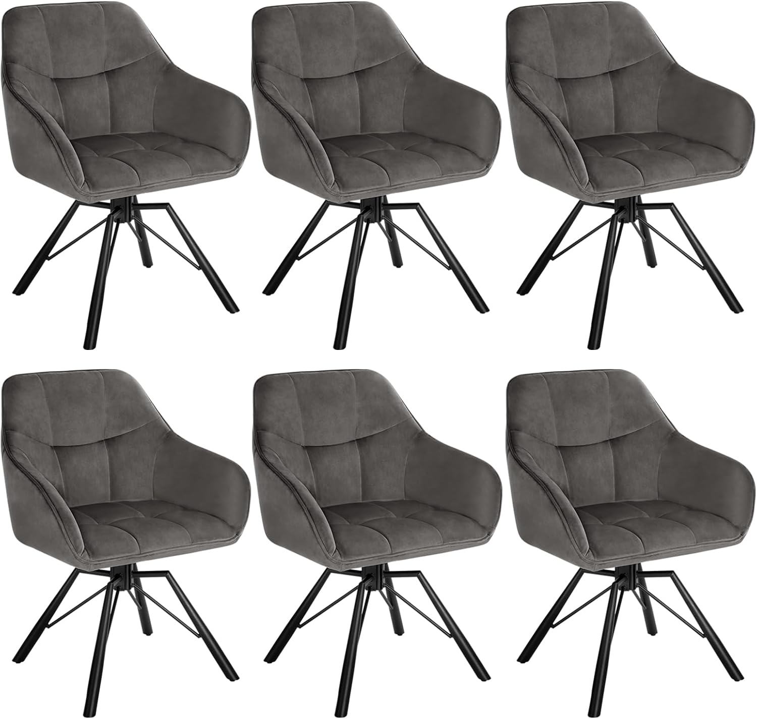 WOLTU Esszimmerstuhl drehbar 6er Set, Küchenstuhl, Polsterstuhl, Drehstuhl, bequemer Stuhl mit Armlehnen Rückenlehne, Armlehnenstuhl für Esszimmer Wohnzimmer, mit Samtbezug, Dunkelgrau