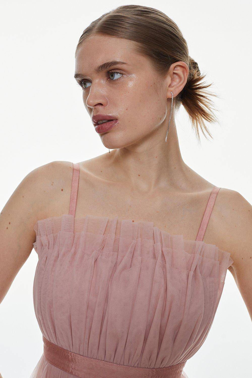 KarenMillen Robe midi en tulle à bandeau évasé