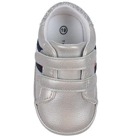 Tommy Hilfiger Leder-Krabbelschuhe - Streifen Klettband - Silber