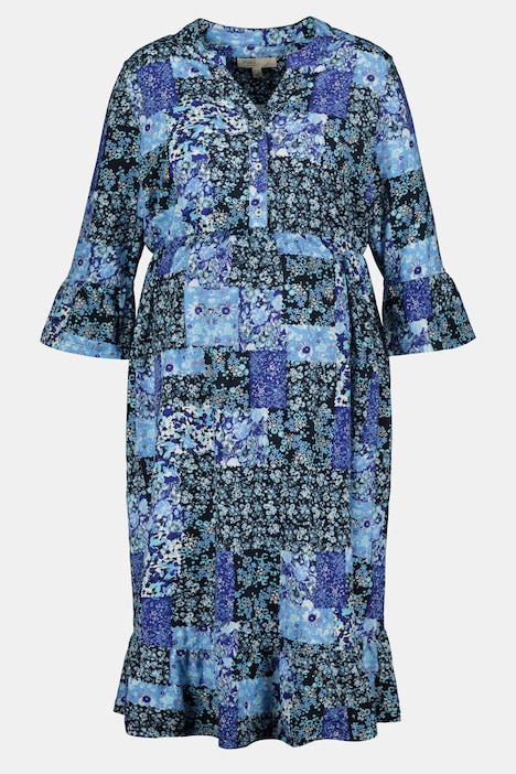 Bellieva-Kleid, Jersey, Rundhals, Volants, 3/4-Ärmel, Biobaumwolle, GOTS