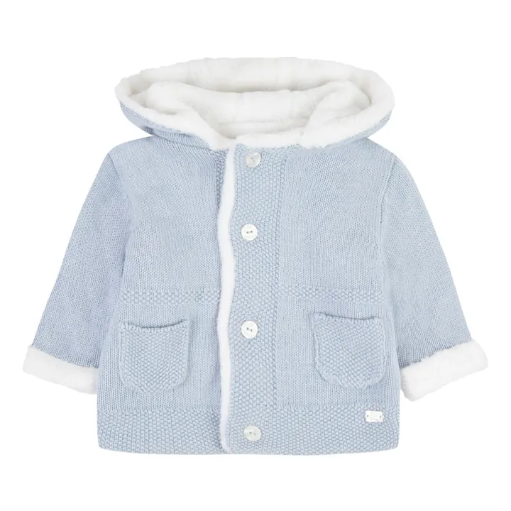 Tartine et Chocolat Manteau Coton, Laine et Cachemire Fourré Façon Fourrure | Bleu ciel