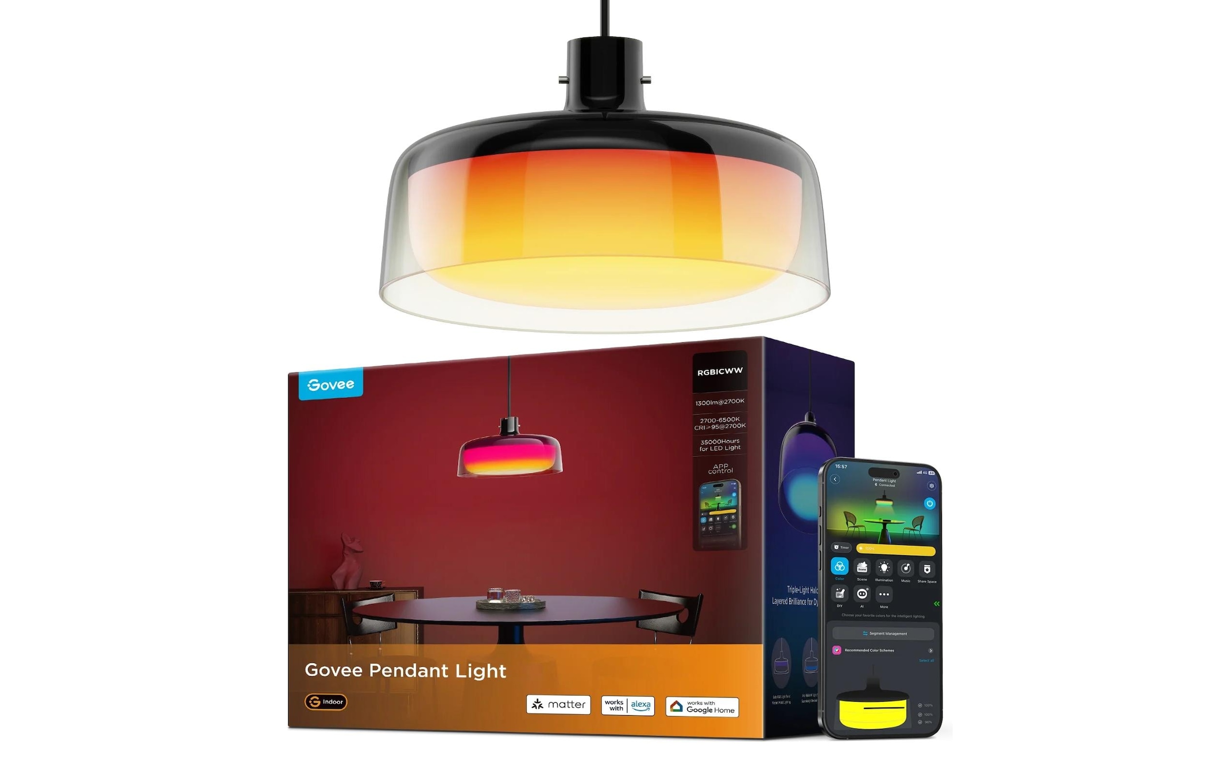 Govee Pendelleuchte »30 x 30 x 17,1 cm« 1 Stk. RGB Steuerung per App, Sprache (Alexa, Google, Matter)