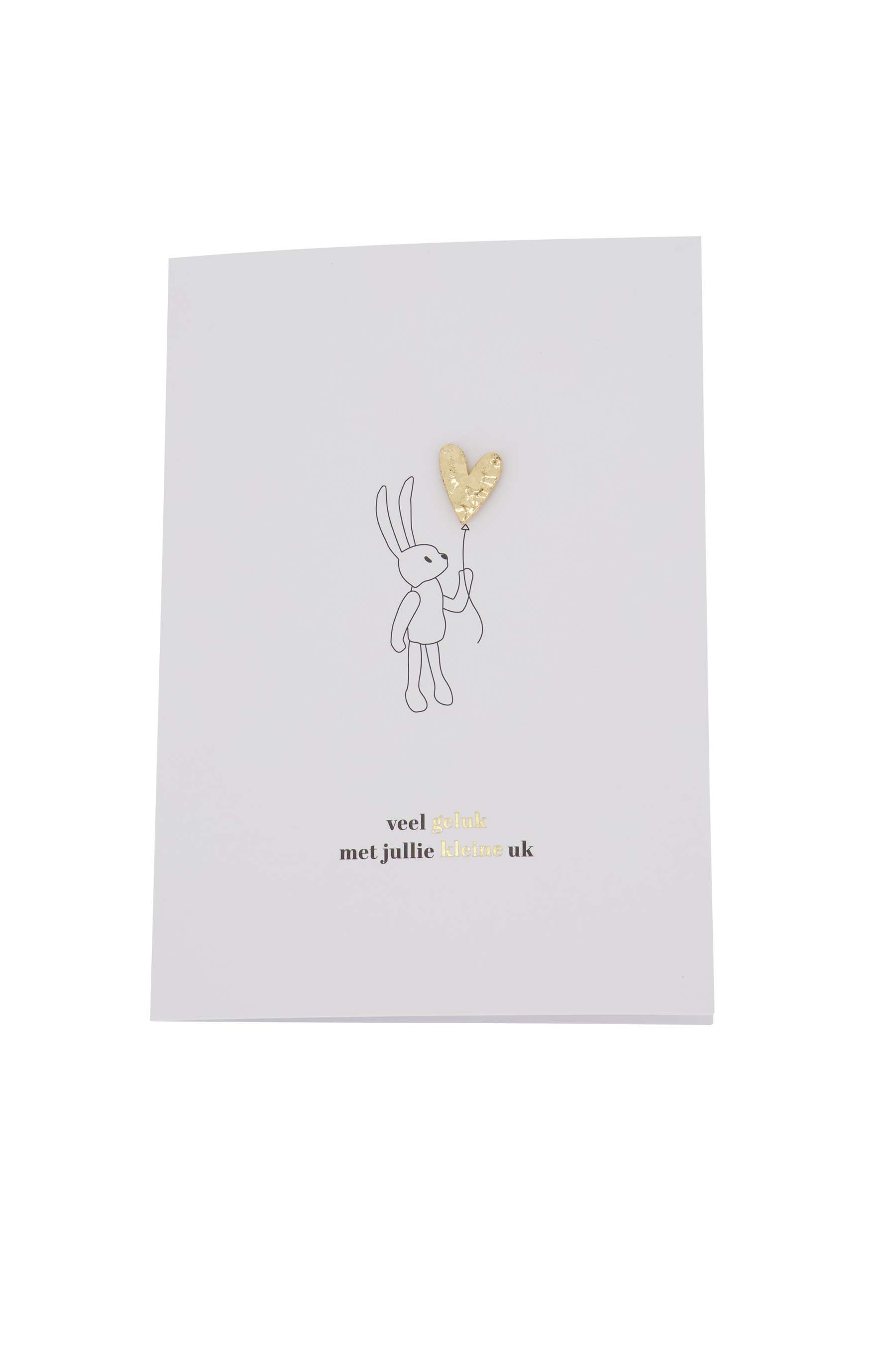 wenskaart broche hartje kleine uk wit/zwart/goud