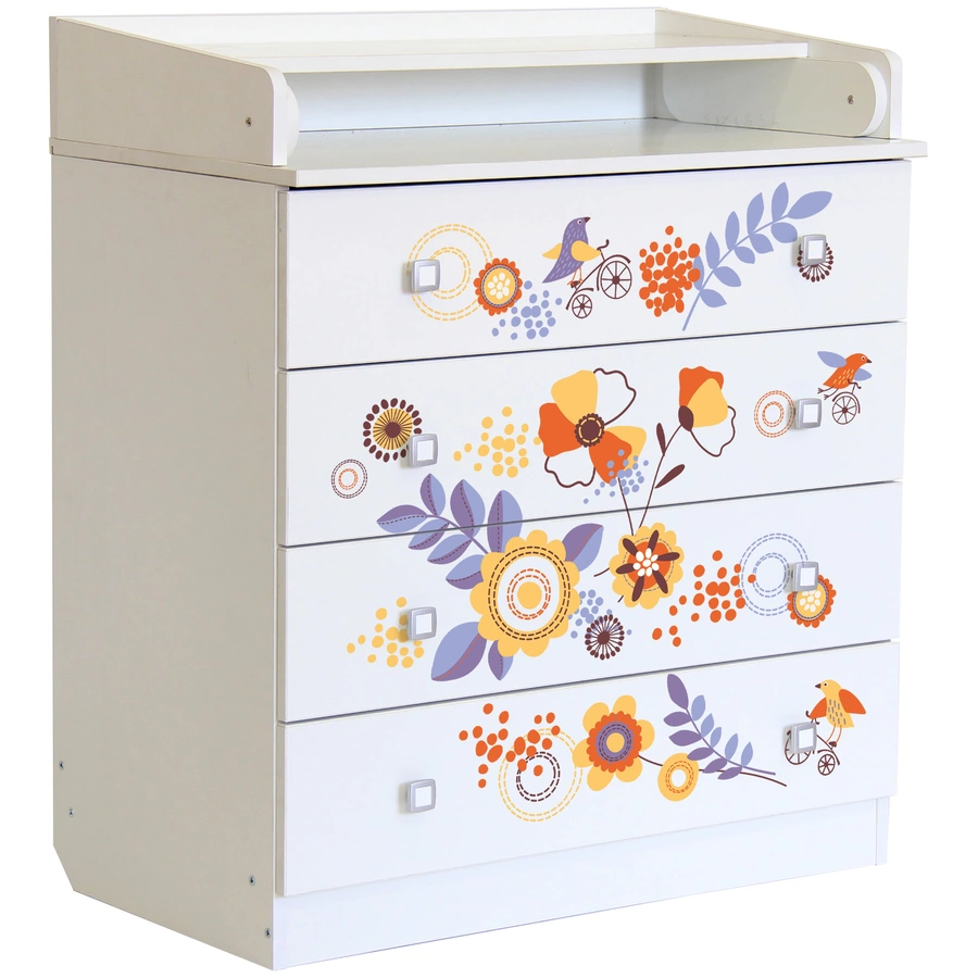 Polini Kids Baby Wickelkommode Simple 1580 weiß mit Blumen