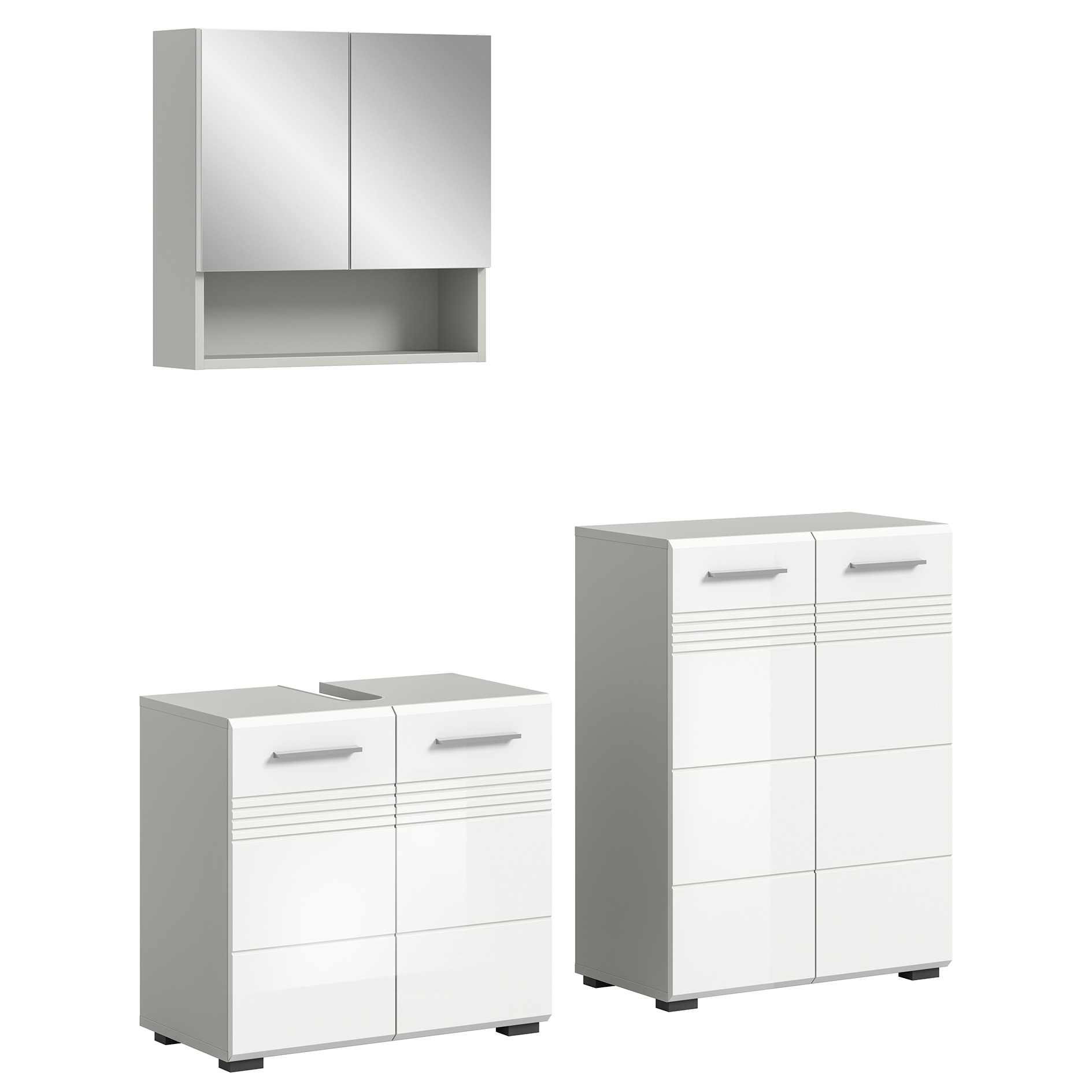 3-teiliges Badmöbel-Set COPA - weiß Hochglanz - hellgrau - 135 cm