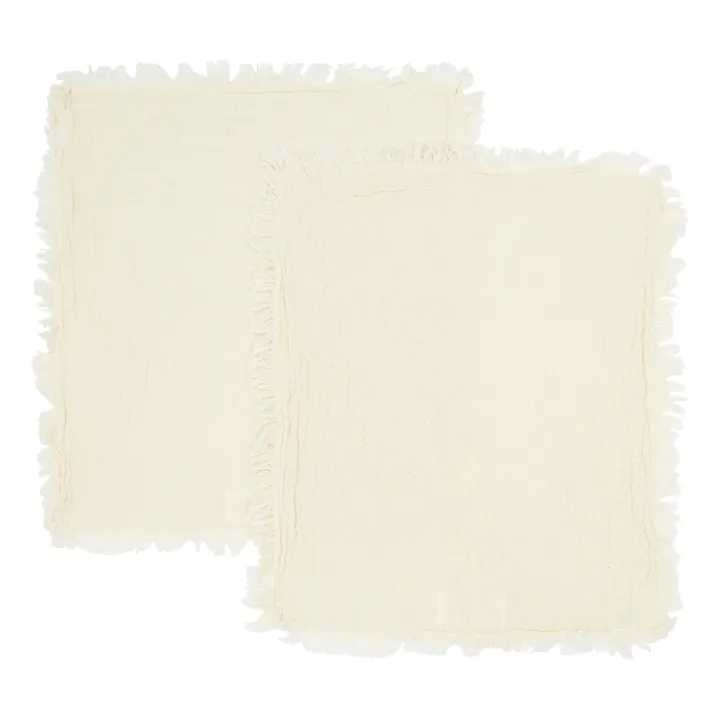 Autumn Serviette de table Hanöi en double gaze de coton frangé - Set de 2 | Lait