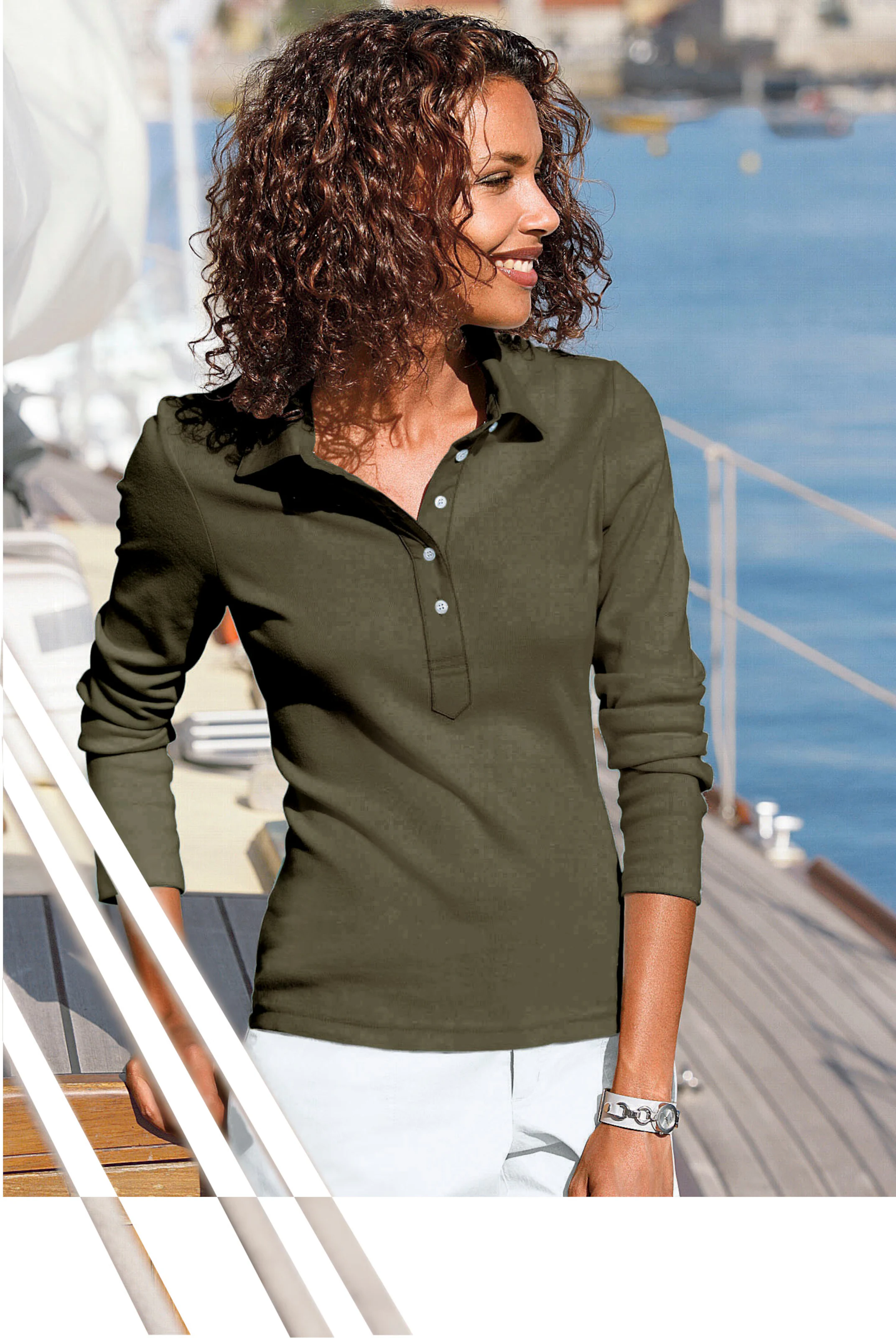 Langarm-Poloshirt in oliv