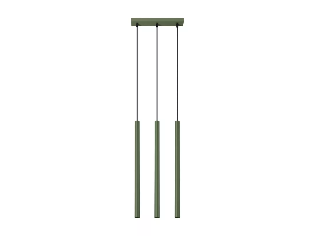 Lampe à suspension Pastelo moderne en acier - 3 sources lumineuses - L.19,5 x H.104 cm - vert olive