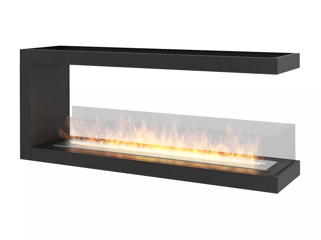 Cheminée au bioéthanol encastrable design U1200 avec vitre ouverte sur 3 côtés brûleur 3 litres