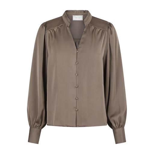Neo Noir Massima Drapy Satin Bluse, Dark Taupe, 36