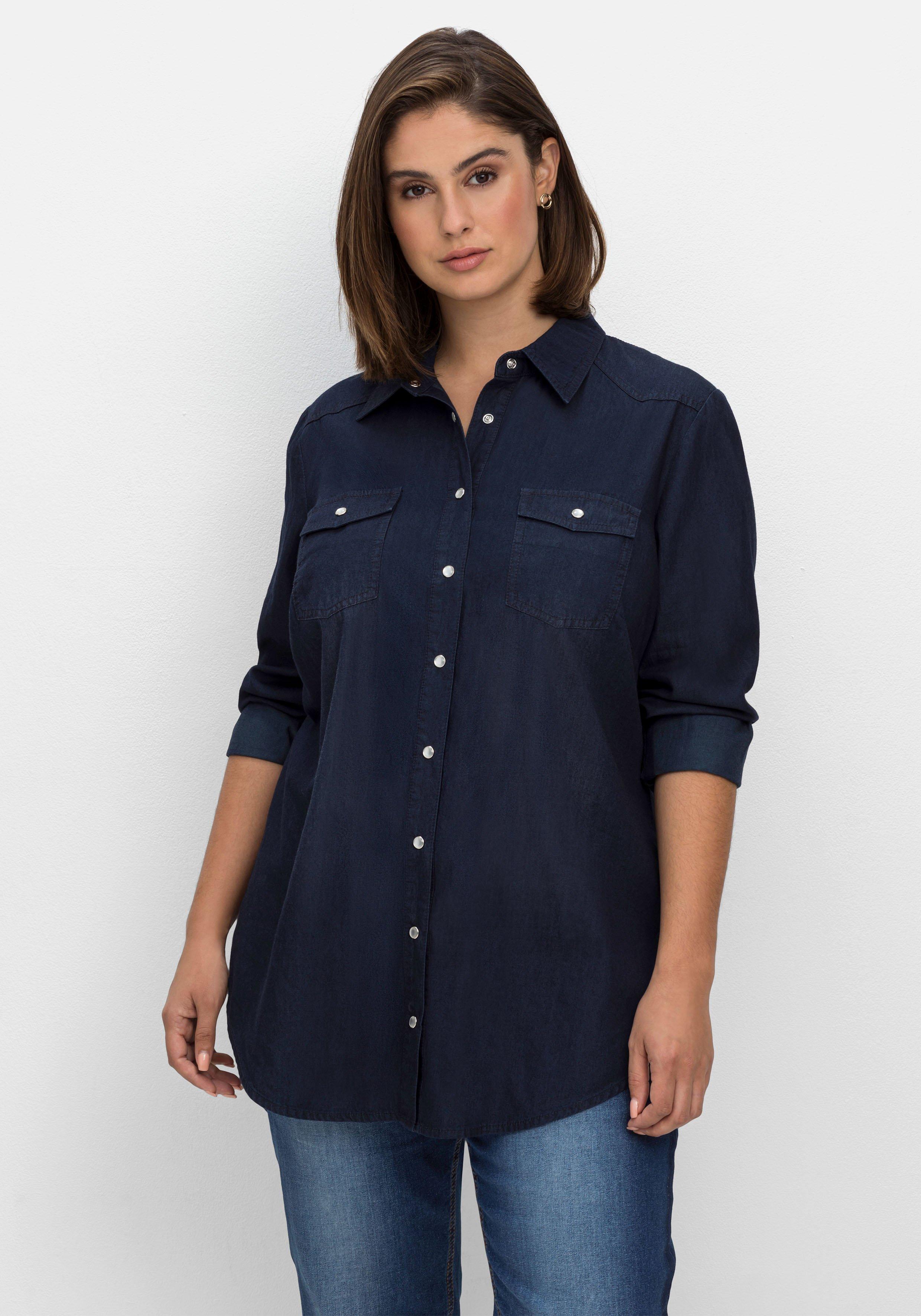 Jeansbluse mit Knopfleiste und Brusttaschen