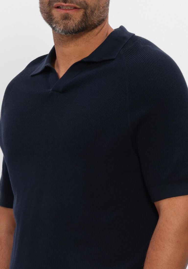 donkerblauwe profuomo polo polo open collar rib