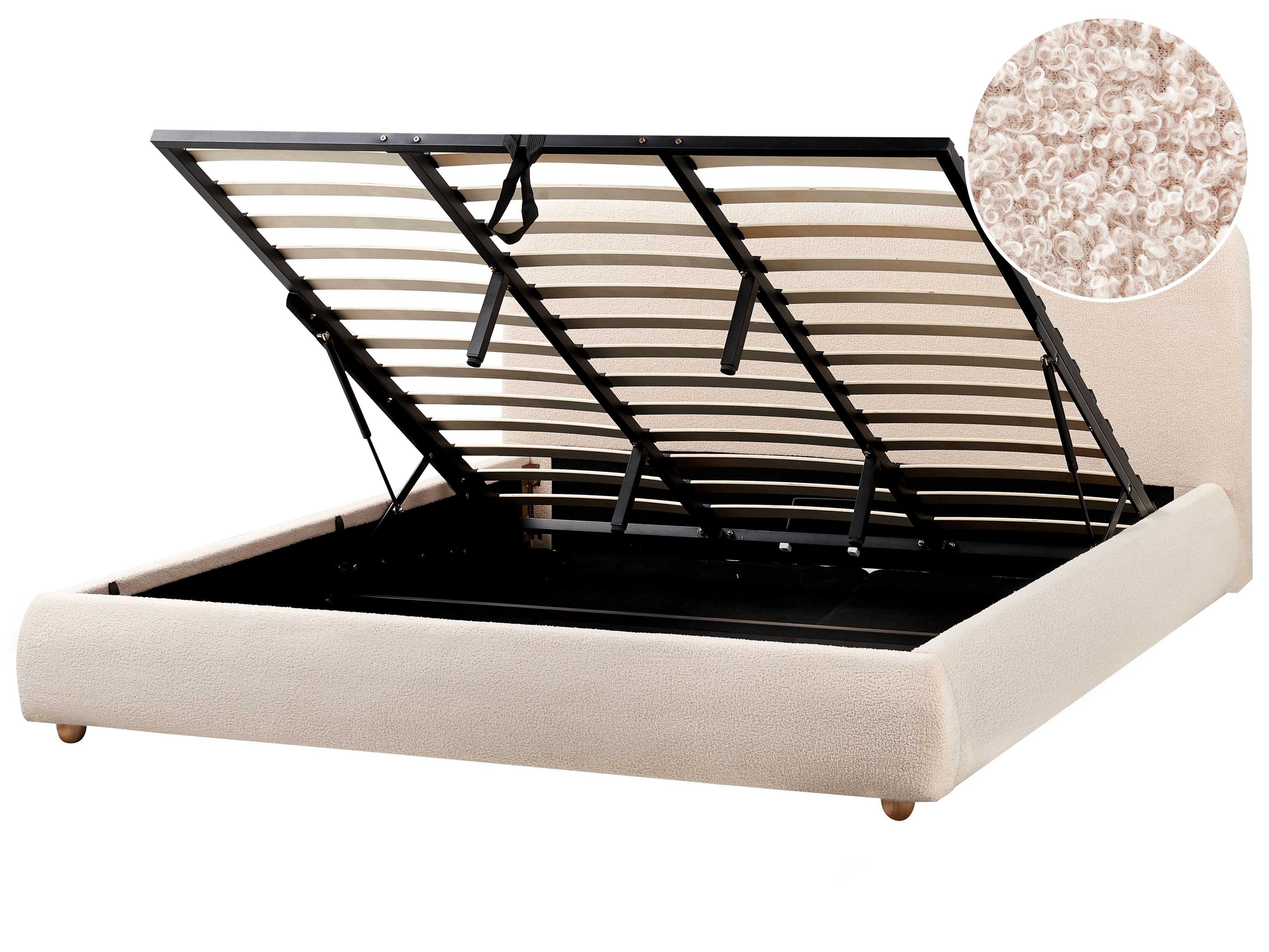 Bed met opbergruimte Bouclé BLAGNAC 180 x 200 cm Lichtbeige