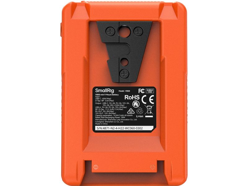 Smallrig VB50 Mini V-Mount-Batterie Orange Kompakter und leichter V-Mount-Akku