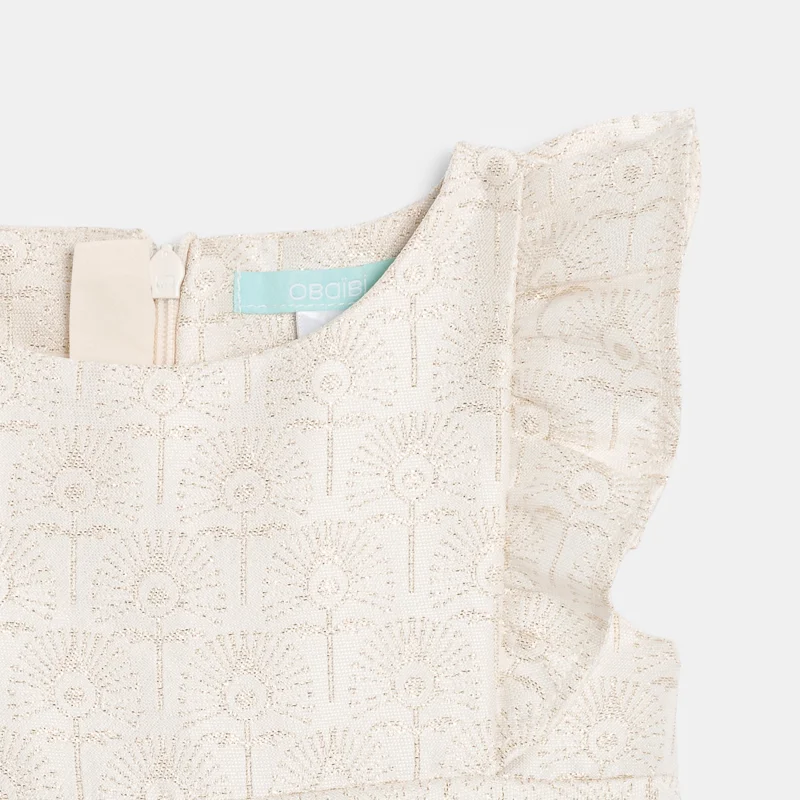 Robe chic irisée à manches volantées beige bébé fille Blanc