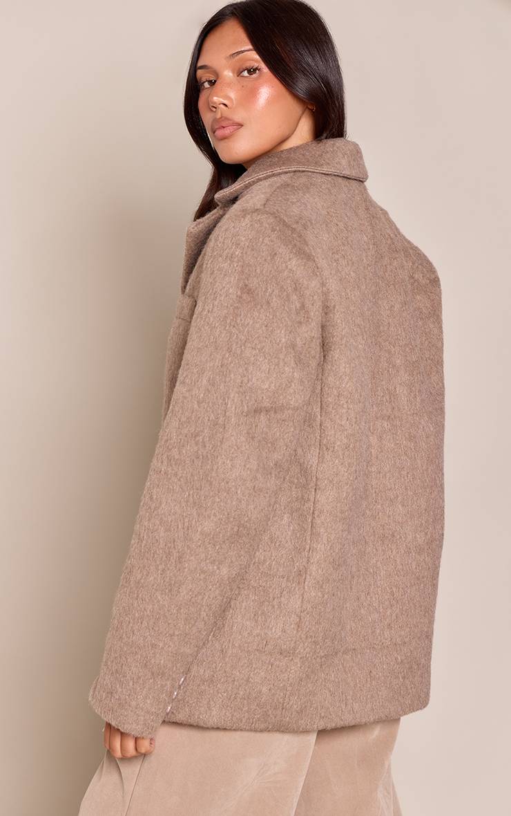 Gris Souris Blazer Oversize Effet Laine Brossée