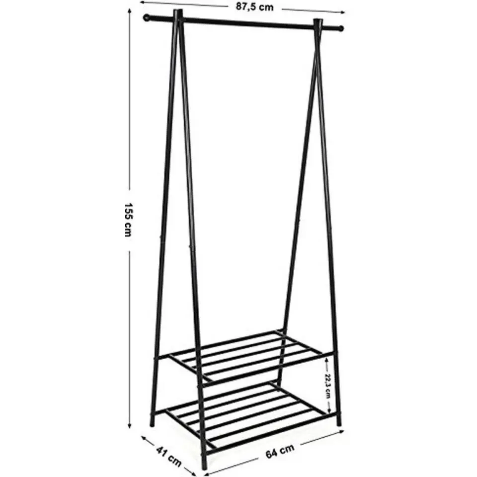 Parya Home - Kledingrek met Schoenenrek in Metaal - 155x87.5cm - Zwart
