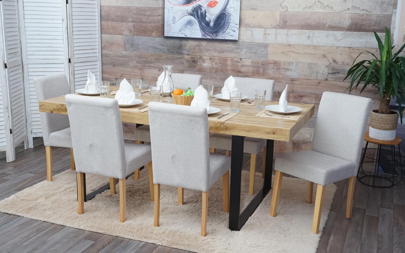 Esszimmerstuhl Littau, Küchenstuhl Stuhl, Stoff/Textil ~ creme-beige, helle Beine
