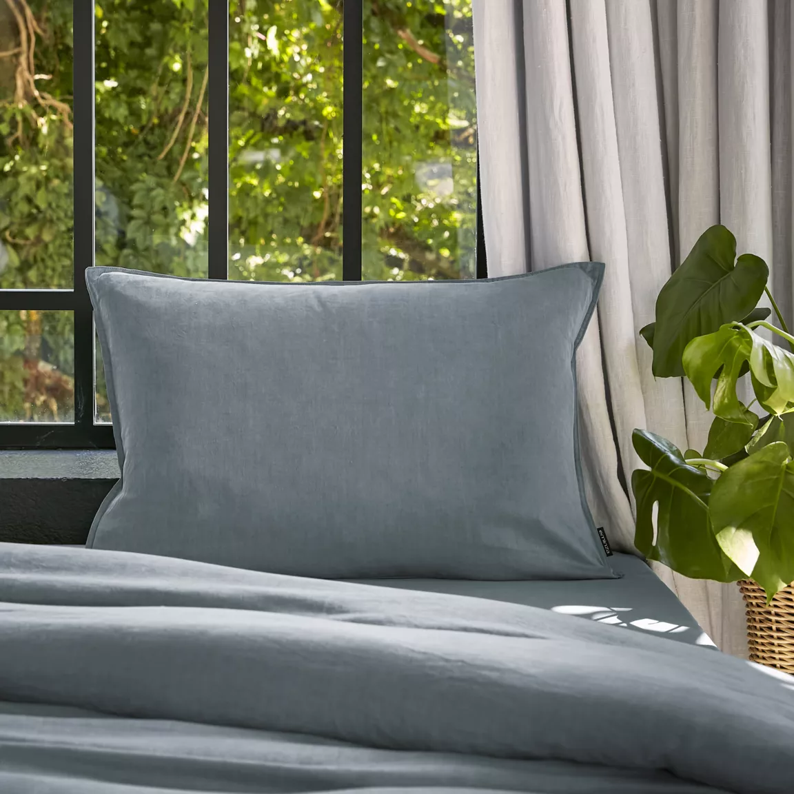 Taie d'oreiller rectangulaire lyocell Tencel™ lavé (50 x 80 cm) Olivia Bleu stone