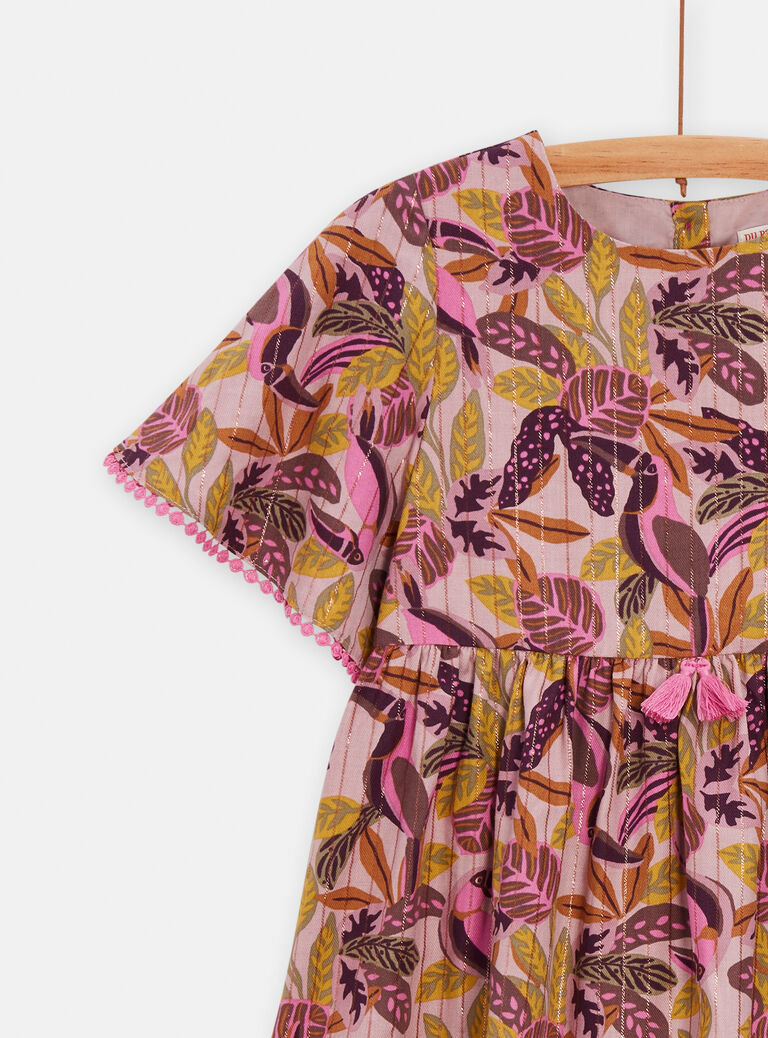 Robe manches courtes rose à imprimé toucan pour fille