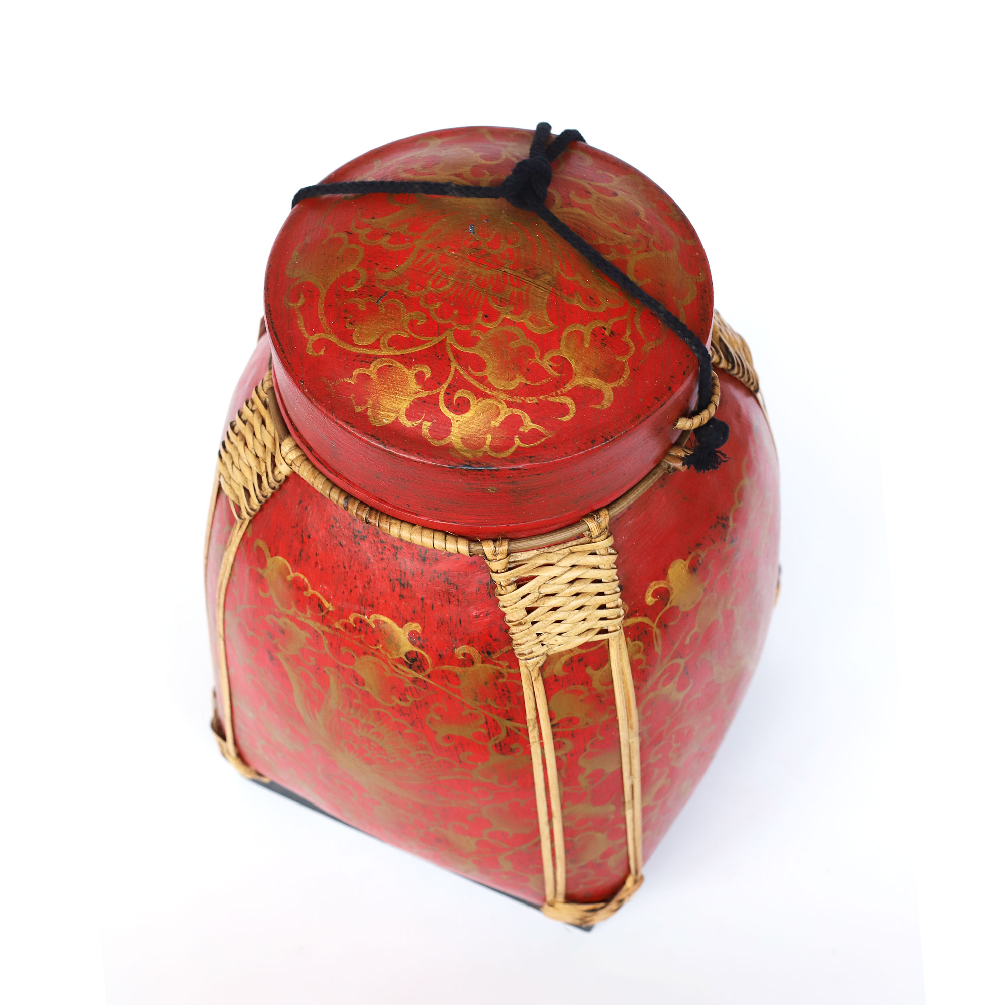 Reisdose aus Bambus, 'Blumenmuster', rot, B 25 cm, H 45 cm, T 25 cm von fischer's lagerhaus