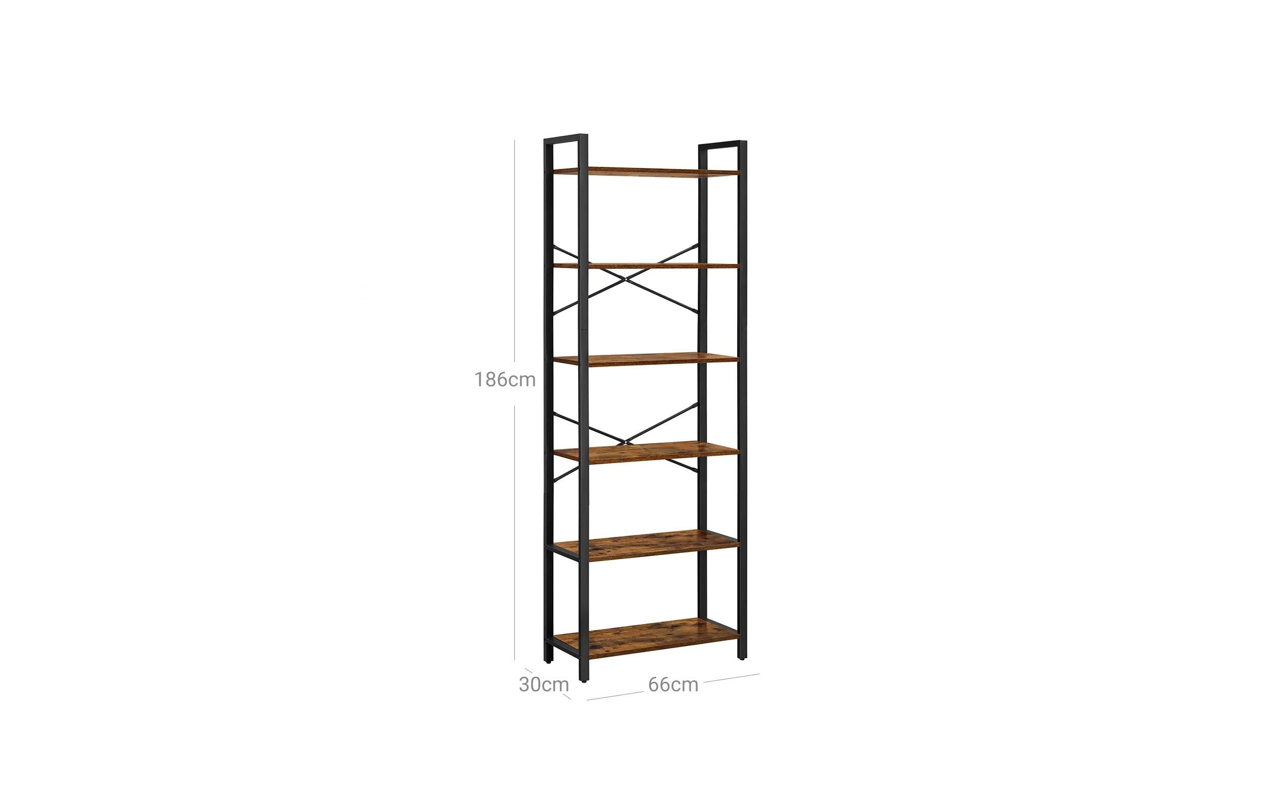 Regal mit 6 Ebenen 66 x 186 cm, Braun/SchwarzBücherregal aus Holz