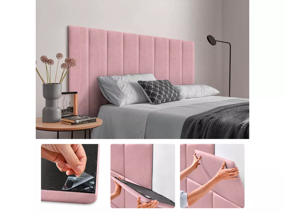 DHOME Lot de 1 Panneaux muraux en tissu auto-adhésifs Panneaux muraux absorbants acoustiques Protection contre les chocs (Rose, 60x20cm, x1)