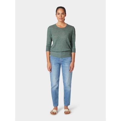 Damen-Strickshirt Dreiviertelarm, Grünmelange
